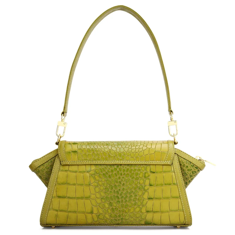 Da Milano Lime Small Croco Leather Shoulder Bag - Lime for Women | Best Price UAE